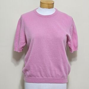 Neiman Marcus Cashmere Sweater Top Women Sz XL Baby Pink Pastel Short Sleeve
